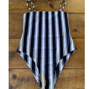 Mikoh Womens Malta One Piece Swimming Suit Black White Stripe Large $234